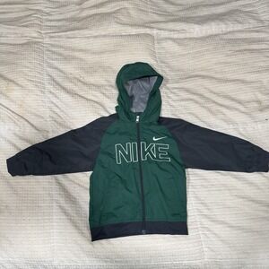 Nike Logo Boys 4T Lightweight Performance Hooded Jacket Full Zip Green Black